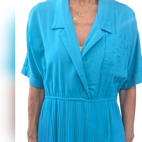 VINTAGE S.L. Petites Bold Color Pleated Pinup 80s Fashion Office Blouson Dress - Picture 2 of 7